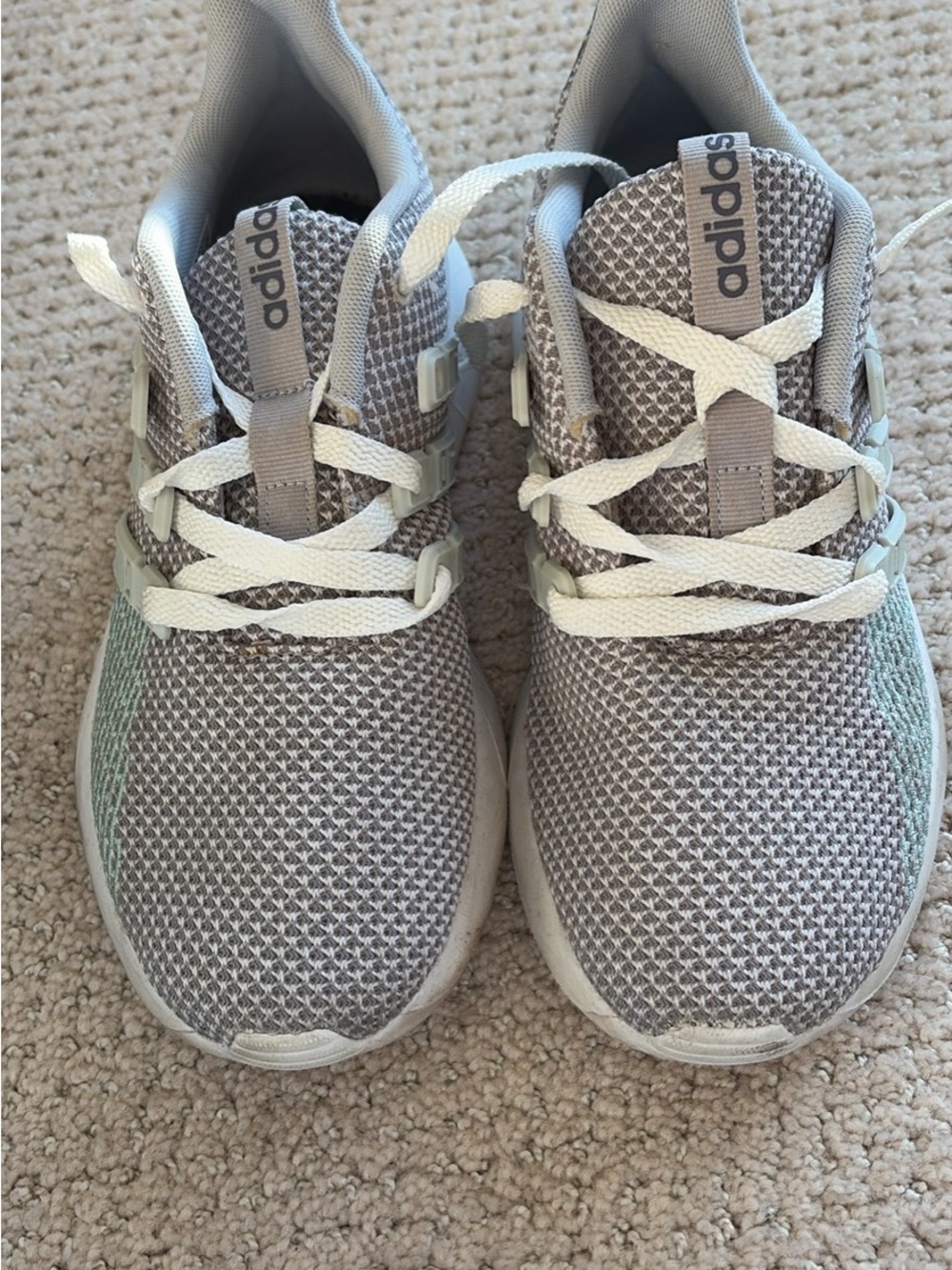adidas Kids Light Gray Knit Sneakers with White Laces
